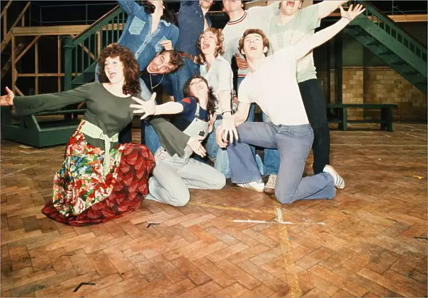 Richard Gere (centre denim shirt) as Danny Zuko seen here in rehearsal with the rest of