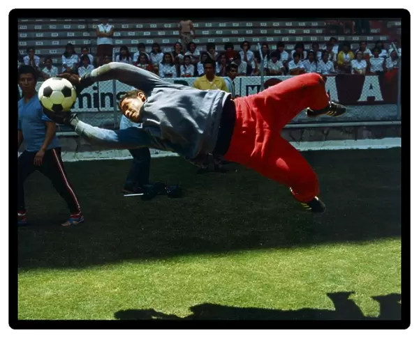 World Cup 1970 Peru keeper luis Rubinos makes a save in training for quarter finals