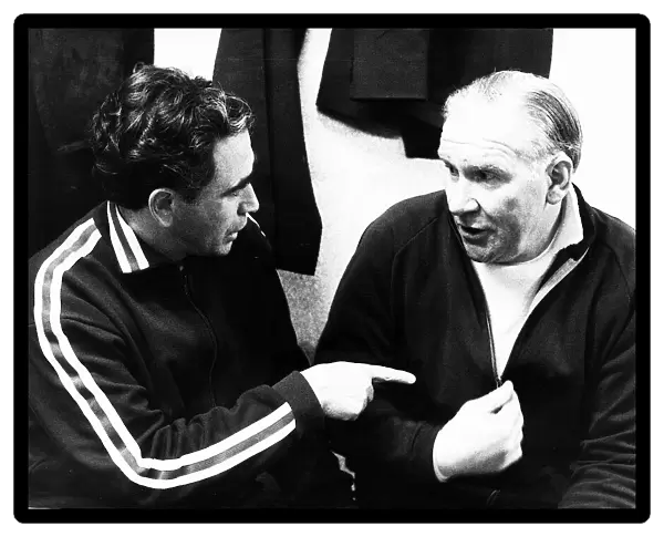 Bill Nicholson (R) Tottenham manager chatting to Dynamo coach Alexi Kotrekadze