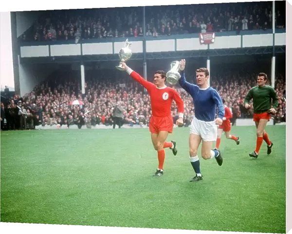Ron Yeats with League Cup and Brian Labone with FA Cup FA Charity Shield match