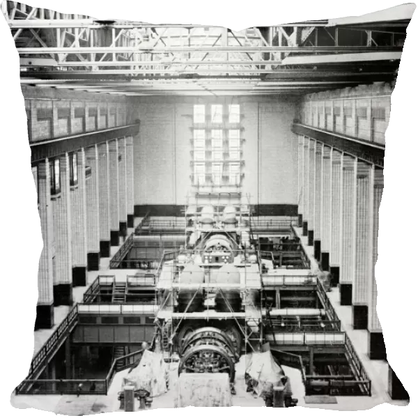 The turbine room of Londons Battersea Power Station. Circa 1950