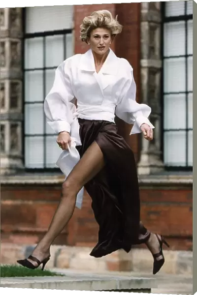 Paula Hamilton model wears Amanda Wakely design outfit at the Lloyds Bank British Fashion