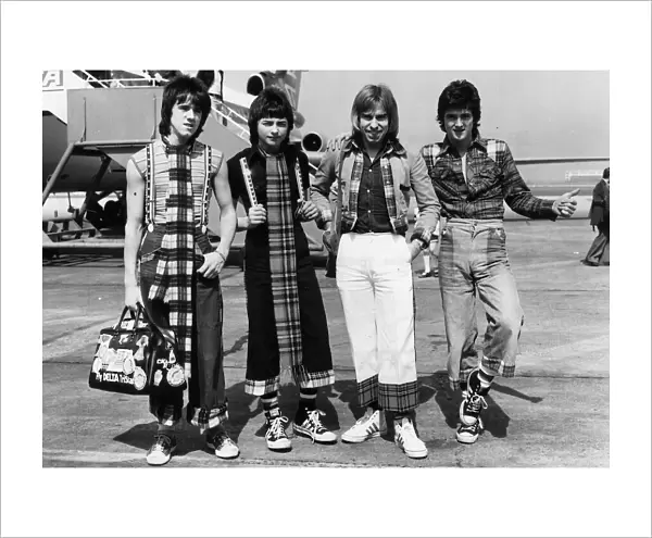 Bay City Rollers on the tarmac at Heathrow Airport. Left to right: Stuart Wood