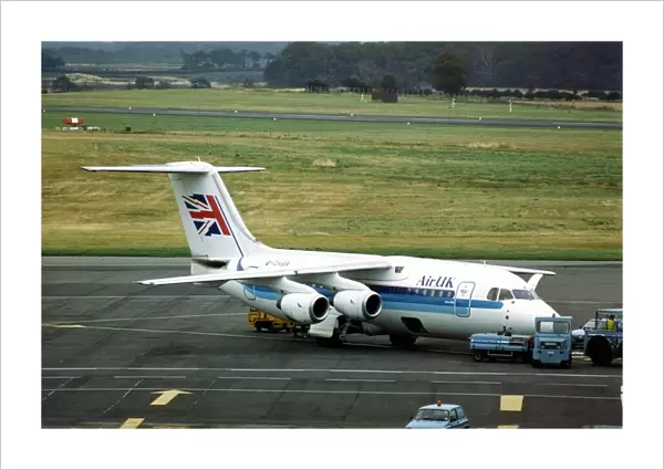 An Air UK British Aerospace 146 (BAe 146) airliner at Newcastle Airport