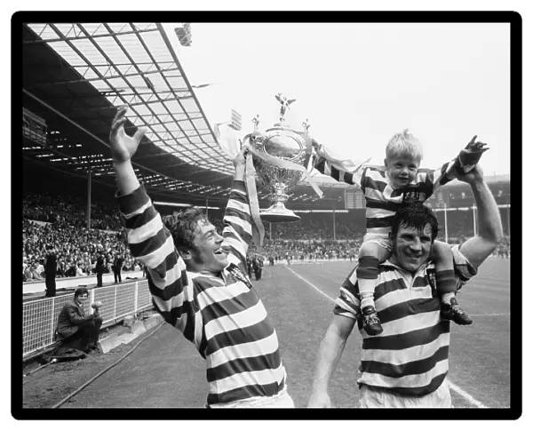 Kevin Ashcroft (left) and Peter Smethurst Leigh RFLC celebrate their victory over Leeds