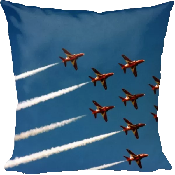 The RAFs Red Arrows display team perform in their BAE Hawk aircraft at