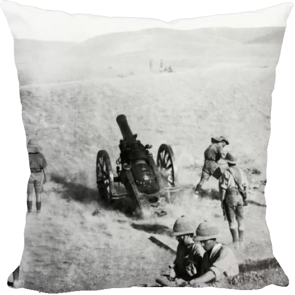 A heavy gun seen in action during General Maudes advance along the Tigris River in