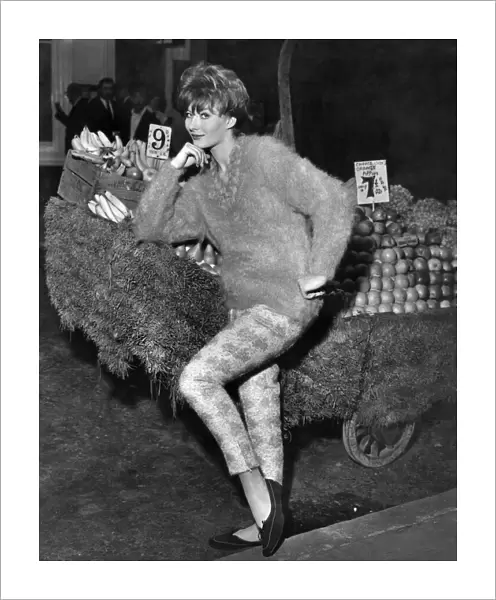 Clothing Fashion 1958: Liese Deniz in a lilac brushed wool mohair sweater with beautiful