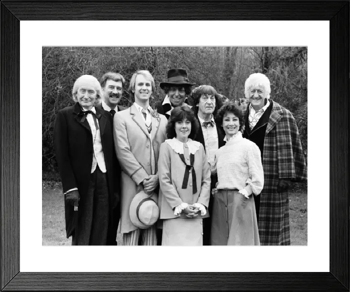 Framed Print : Vintage Print of The Five Doctors Photocall, 17th March 1983 Framed Print : Vintage Print of The Five Doctors Photocall, 17th March 1983