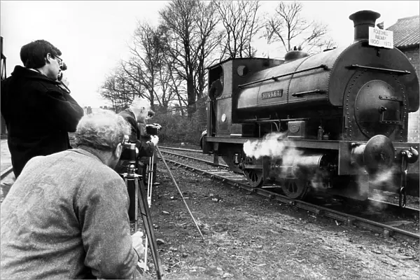 Saddle tank steam locomotive called Rocket on its last journey through Courtaulds at