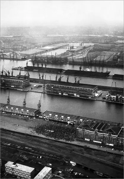 Aerial views of London Docks as dockers vote to end thier five week strike which had
