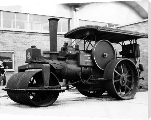 A steam roller at County Technical College in Ashington on 10th March 1965