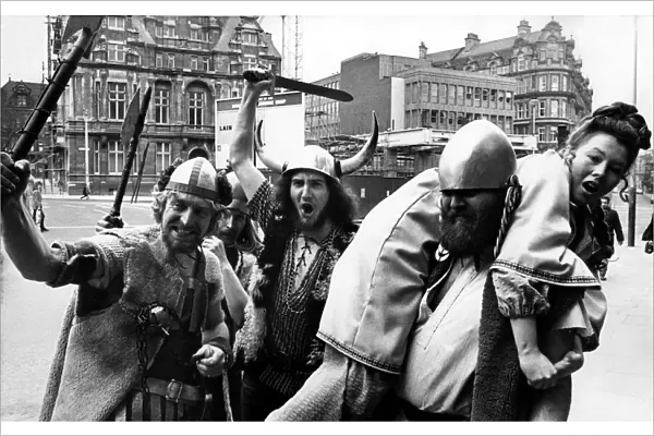 Vikings charging round Newcastle city centre on 17th March 1973