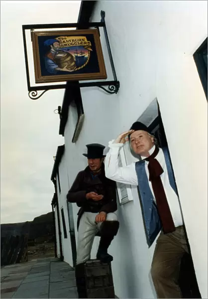 A man in costume poses outside Saltburn Smugglers Heritage Centre. 6th December 1991