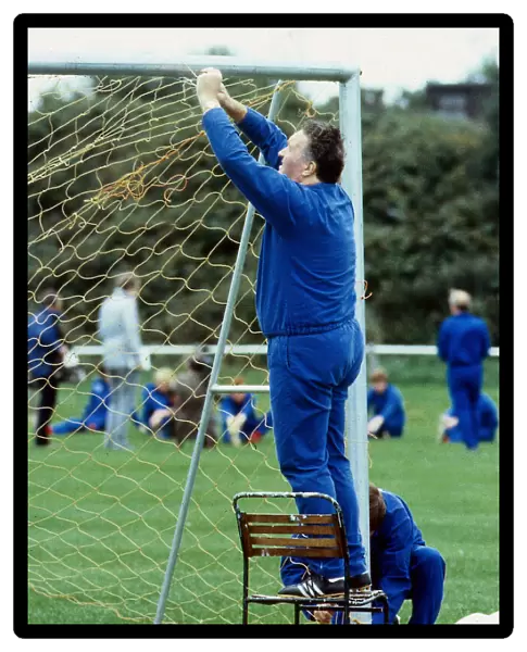 Jock Stein tying up nets to goals 1985
