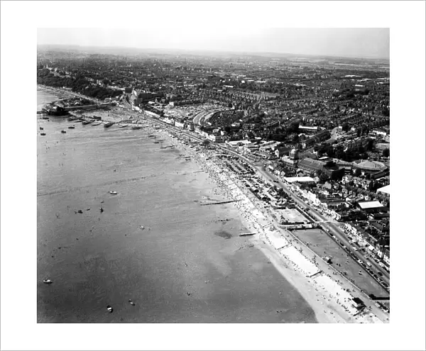 Aerial scenes of Southend Beach, Southend-on-Sea, Essex. 6th June 1960