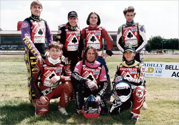 Belle Vue Aces speedway team. Back row, left to right, Frede Schott, Jason Lyons
