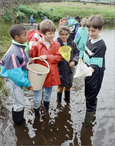Pond dipping... pupils of Sheepridges Ashbrow Junior School (from left