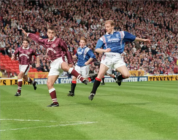 Gordon Durie Rangers football player scores goal against Hearts. 18th May 1996