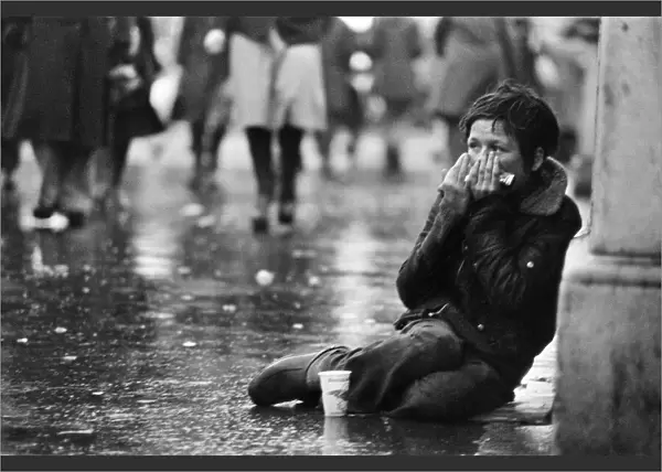 Beggar child on streets of Dublin, Republic of Ireland, 8th April 1978