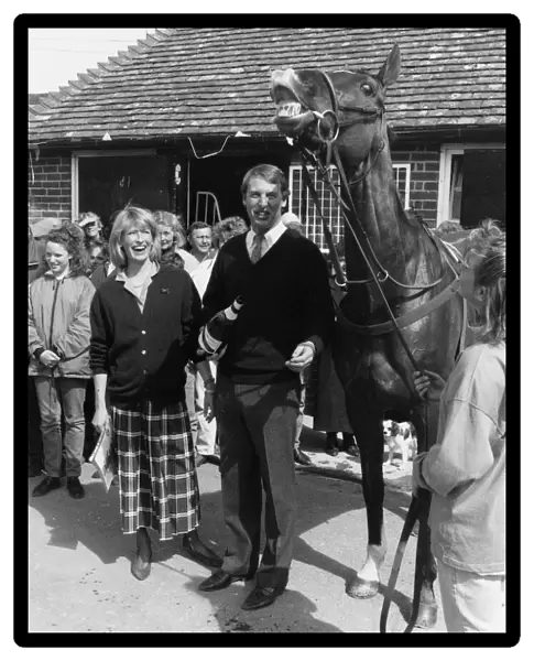 Trainer Kim Bailey and pregnant wife Tracey toast the 1990 Grand National winner Mister