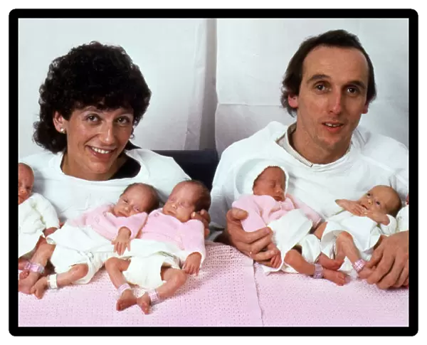 Janet and Graham Walton with their sextuplets who were born in Liverpool