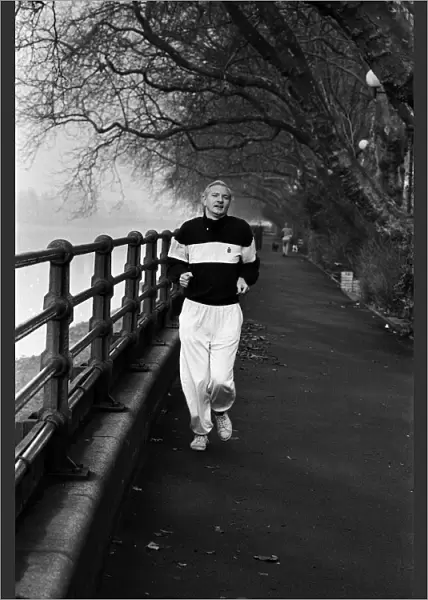 MP Harvey Proctor, going for a run through Bishops Park, near Fulham Palace, Fulham