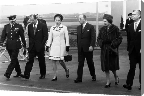 The Queen, Duke of Edinburgh and Princess Anne, at London Heathrow Airport