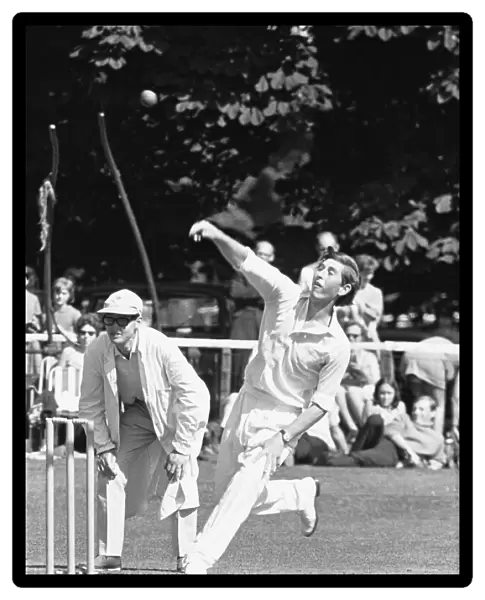 Prince Charles bowling during a charity cricket match at Brands Hatch Cricket Club in