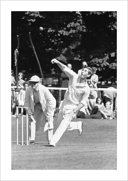 Prince Charles bowling during a charity cricket match at Brands Hatch Cricket Club in