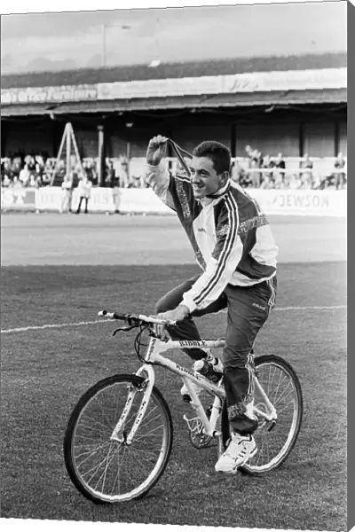 British cyclist Chris Boardman on the pitch at Prenton Park