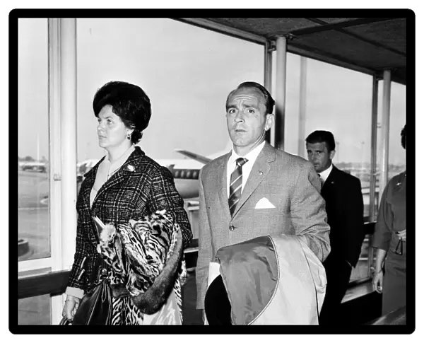 Football player Alfredo Di Stefano and his wife arriving at London Airport