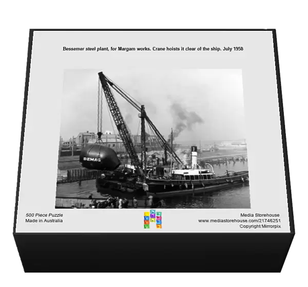 Bessemer steel plant, for Margam works. Crane hoists it clear of the ship. July 1958