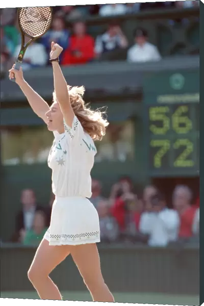 Steffi Graf pictured as she celebrates her first Wimbledon Ladies Final win