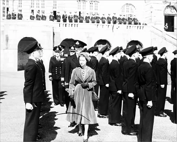 Princess Margaret inspecting cadets at BRNC Dartmouth during a visit in April 1951