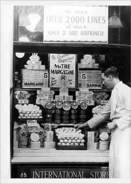 Eggs at a well stocked Bristol grocery store during the Second World War Circa