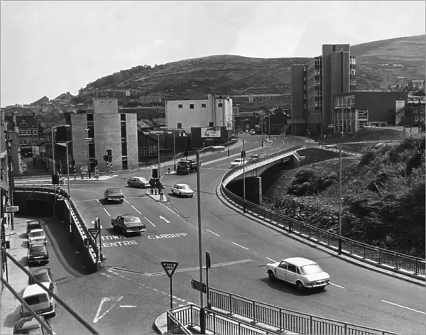 The recently completed Rhondda Road bridge and juction, over the River Taff at Pontypridd