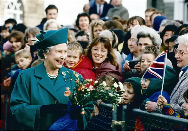 Royal visit, Queen Elizabeth II visiting Bridgend, Wales. 14th October 1993