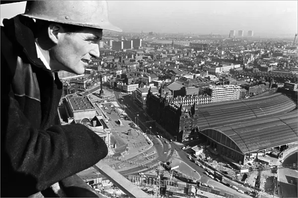 Liverpool Tower topping out. John Jones looks out over Lime Street. 15th March 1967