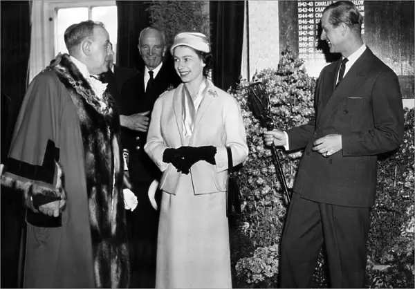 Queen Elizabeth II and Prince Philip visit Oldbury. 23rd April 1957