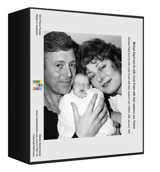 Michael Aspel and his wife Lizzie Power with their newborn son, Patrick