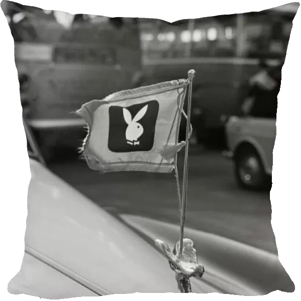 The Playboy logo on a car ahead of the arrival of Hugh Hefner