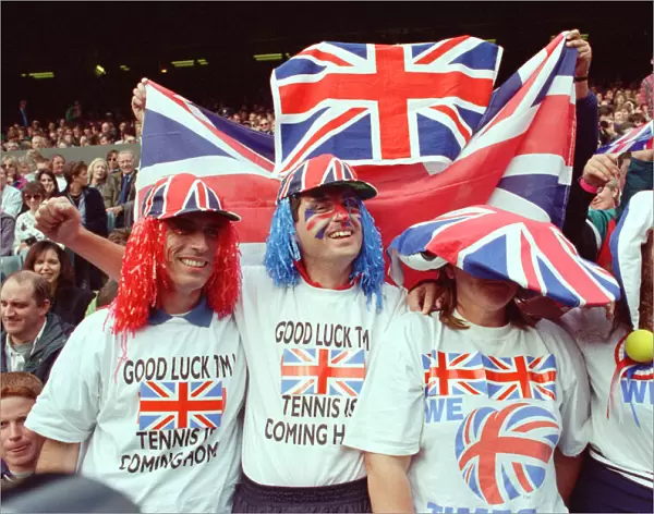 Fans of Tim Henman support the English tennis player during his Fourth Round Match of