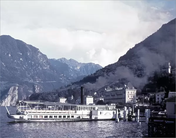 The paddle steamer Sempione arrives at Gandria Village, Lake Lugano