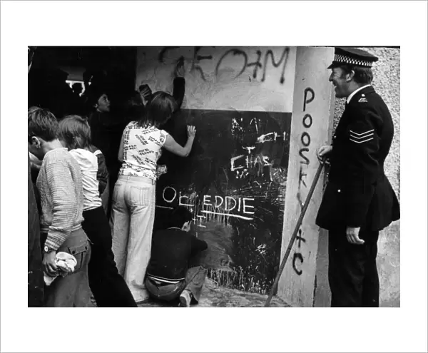 Graffiti Clean Up and Removal. Glasgow, 1977, Sergeant Ian Richardson yesterday let his