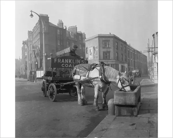 Bromley by Bow coal merchant Charles Franklin horses and cart delivery wagon takes a