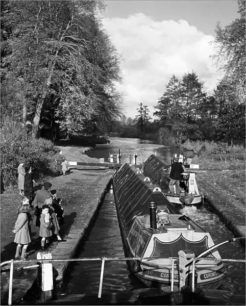 Winter canal scene in Watford, Hertfordshire. Circa 1950