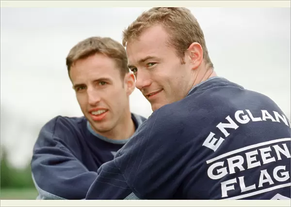 Gareth Southgate, (left) and Alan Shearer (right) pictured training for England Football