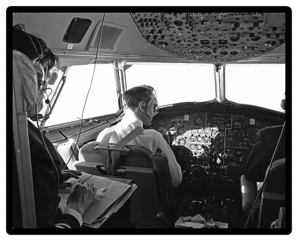 Cockpit of a British United Airlines BAC 1-11 during a European proving flight to Spain