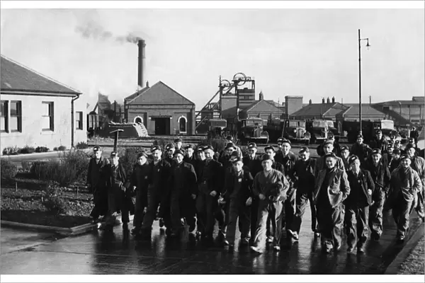 Bevin Boys attendng the Annefield Plain pit school seen leaving the Morrison Pit after